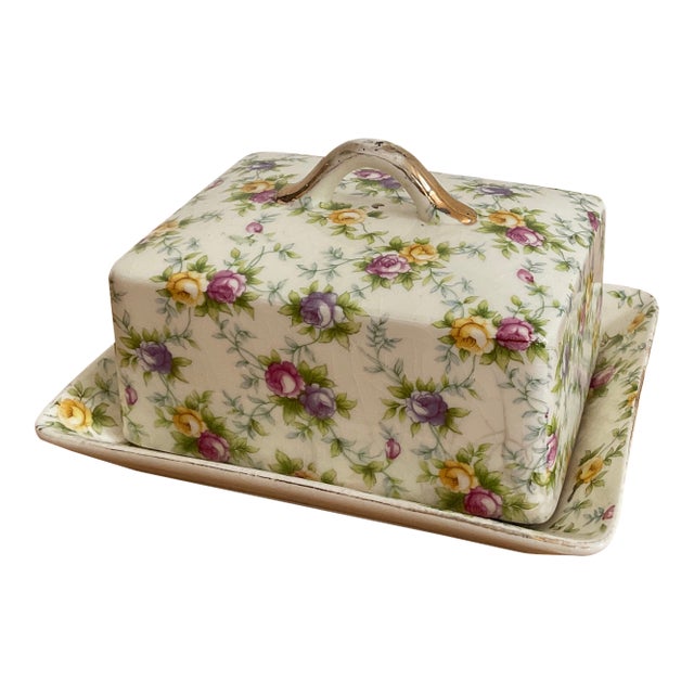 Vintage Hotta Yu Shoten Japanese Chintz Butter Dish - Hand-Painted No. 2748 For Sale