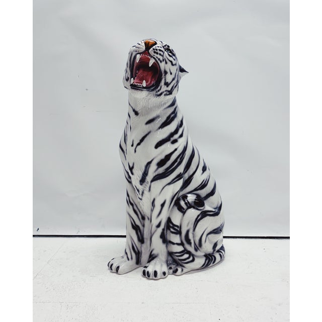 Contemporary White Tiger Figurine in Ceramic by Ceramiche Boxer For Sale - Image 3 of 9