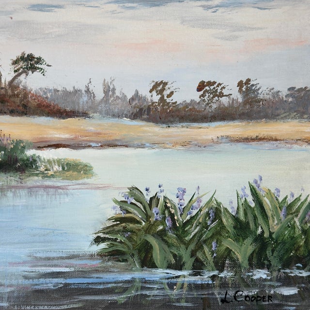 Textile Vintage Original Old Florida Marsh Landscape Painting For Sale - Image 7 of 12