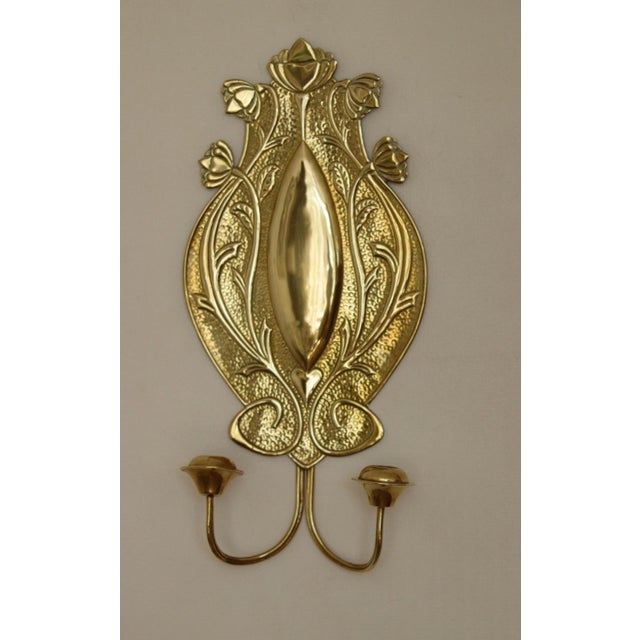 Metal Swedish Art Nouveau Style Brass Double Arm Sconces, Set of 2 For Sale - Image 7 of 17