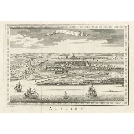Panoramic View of Atjeh on Sumatra, 1756, Paper For Sale