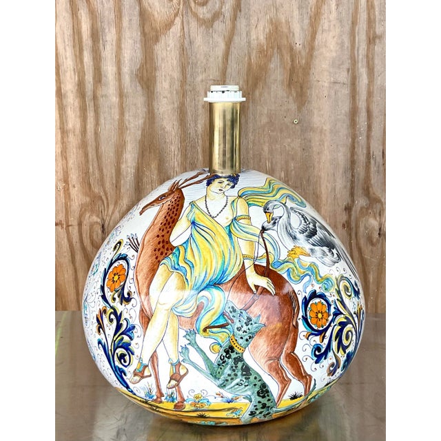 Mediterranean Vintage Italian Hand-Painted Figural Ceramic Table Lamp For Sale - Image 3 of 12