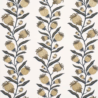 SAMPLE - Schumacher x Marian Mcevoy Thistle Vine Wallpaper In Black & Gold For Sale
