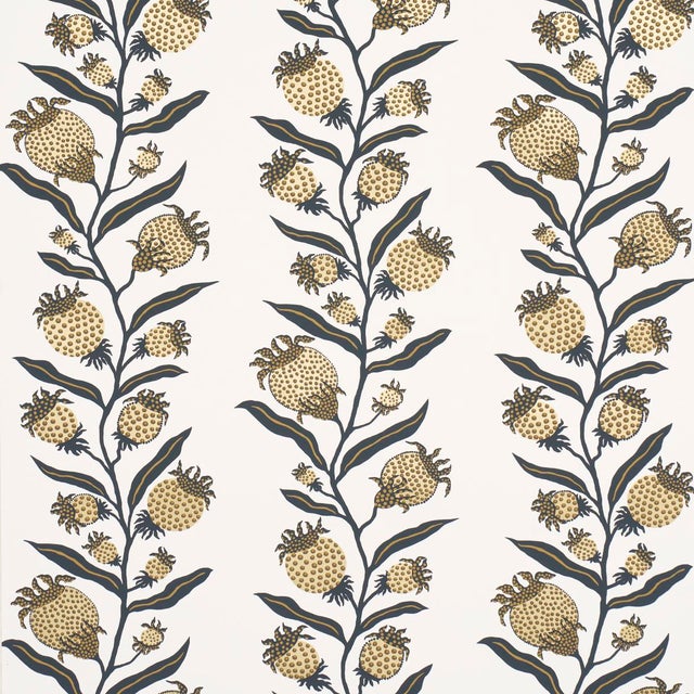 SAMPLE - Schumacher x Marian Mcevoy Thistle Vine Wallpaper In Black & Gold For Sale