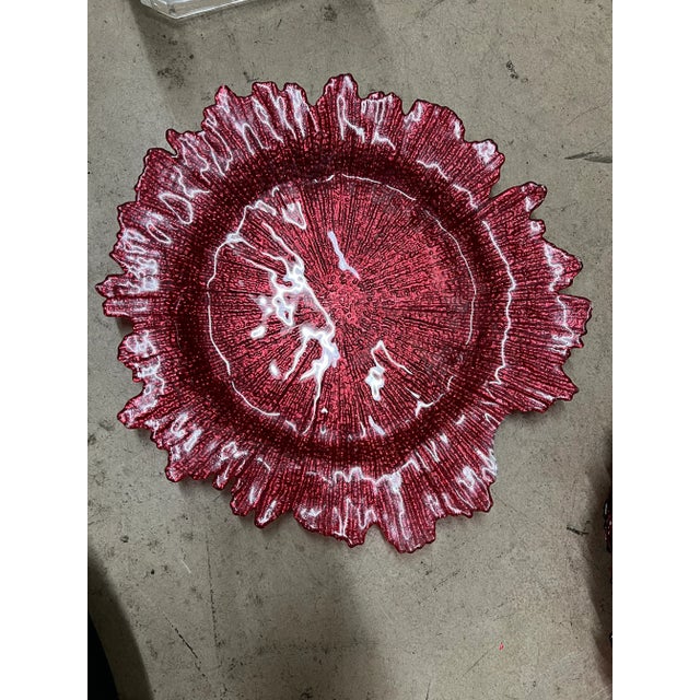 Red metallic Glass Charger plate. Ocean reef edge giving the plate an elegant design. This can be used as a centerpiece or...