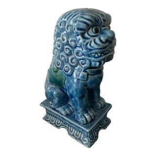 Vintage Blue Glazed Ceramic Chinese Foo Dog Sculpture For Sale