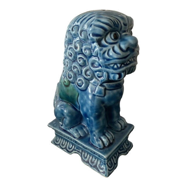 Vintage Blue Glazed Ceramic Chinese Foo Dog Sculpture For Sale