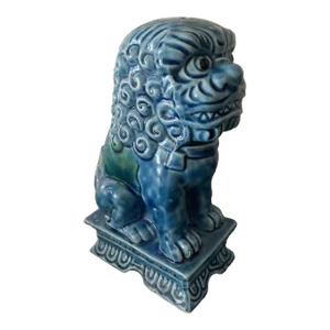Vintage Mid 20th Century Chinese Turquoise Glazed Foo Dog