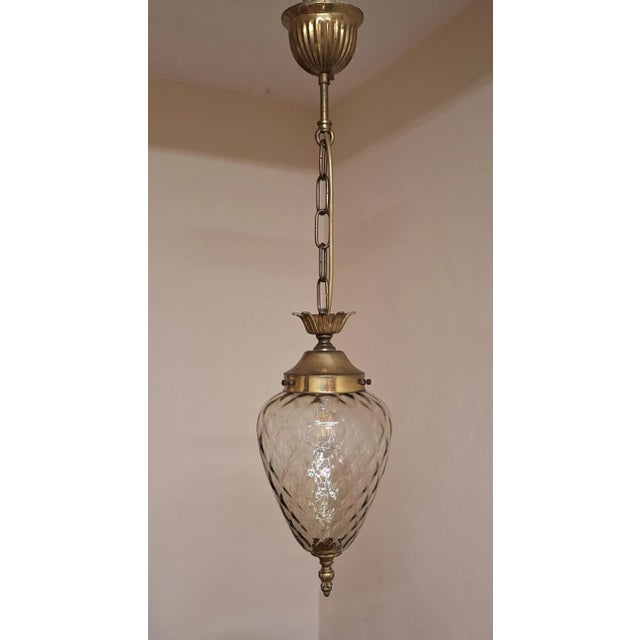 Vintage Ceiling Lamp with Tinted Teardrop-Shaped Glass Shade, 1970s, in Very Good conditions. Designed 1970 to 1979...