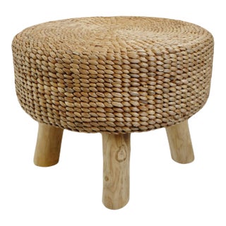 Vintage Round Banana Leaf Rope Coastal Footstool For Sale