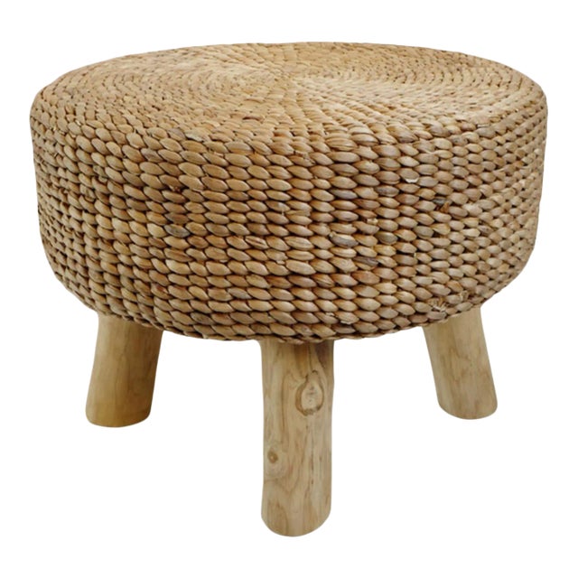 Vintage Round Banana Leaf Rope Coastal Footstool For Sale