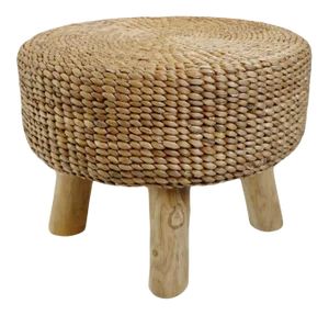 Vintage Round Banana Leaf Rope Coastal Footstool