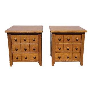 1980s Large Scale Pair of Oak Mission Style Nightstands With 3 Drawers For Sale