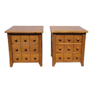 1980s Large Scale Pair of Oak Mission Style Nightstands With 3 Drawers