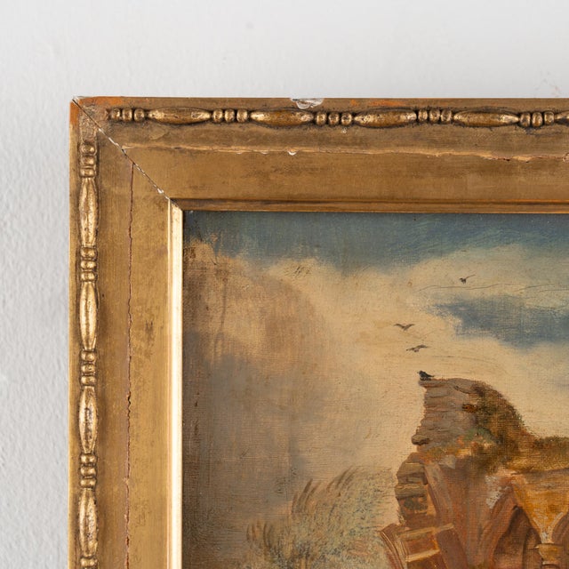 Original oil on canvas painting of Dryburgh Abbey and The Tomb of Walter Scott. Unknown artist, signed T.M.R.;...