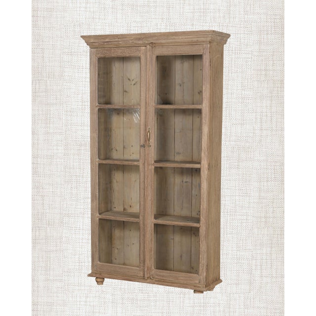 Antique Indian Glass Armoire | Four Shelf Wood Cabinet| Vintage Teak Display Cabinet | Wabi Sabi Decor For Sale - Image 4 of 6
