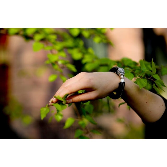 Metal Miriam Salat Art Deco Style Sterling Silver, Black Resin Magnetic Bangle For Sale - Image 7 of 18