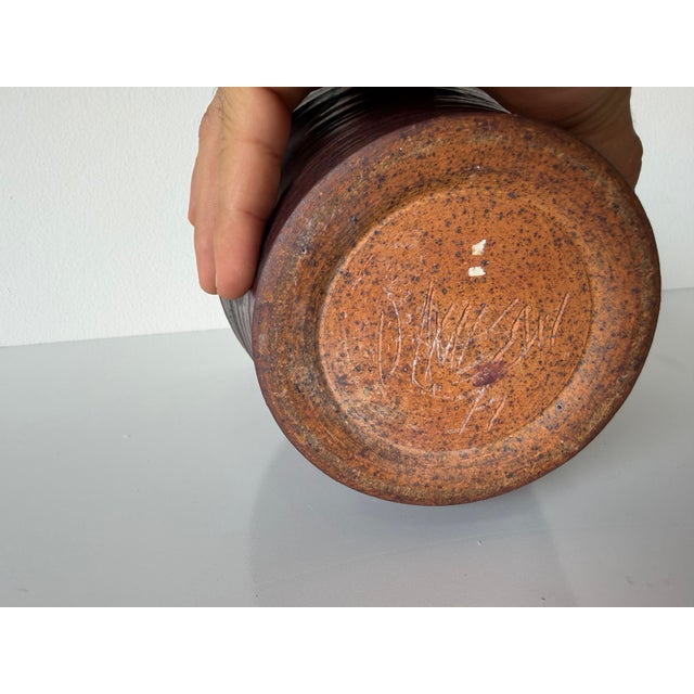 1977 Vintage Organic Studio Pottery Vase – Hand-Thrown Earth Tone Stoneware Vessel, Signed For Sale - Image 9 of 11