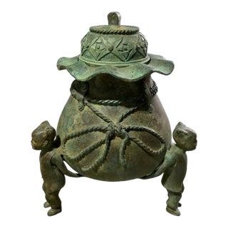 Antique Bronze Censer Incense Burner Lucky Money Frog Karako Chinese Asian For Sale
