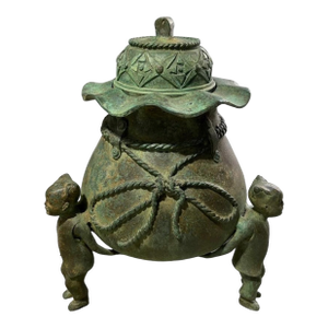 Antique Bronze Censer Incense Burner Lucky Money Frog Karako Chinese Asian