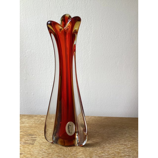 Mid Century Modern Murano Cased Glass Red Modernist Vase | Chairish