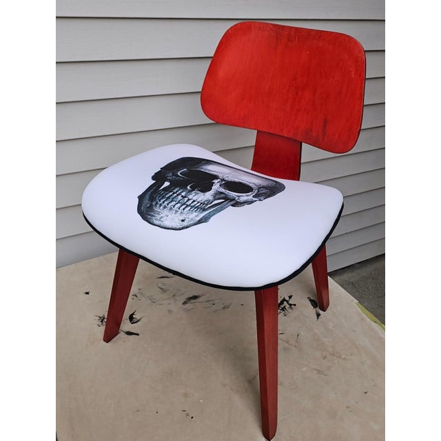 Attributed Herman Miller Style Red Aniline DCW + Skull Chair For Sale - Image 14 of 14