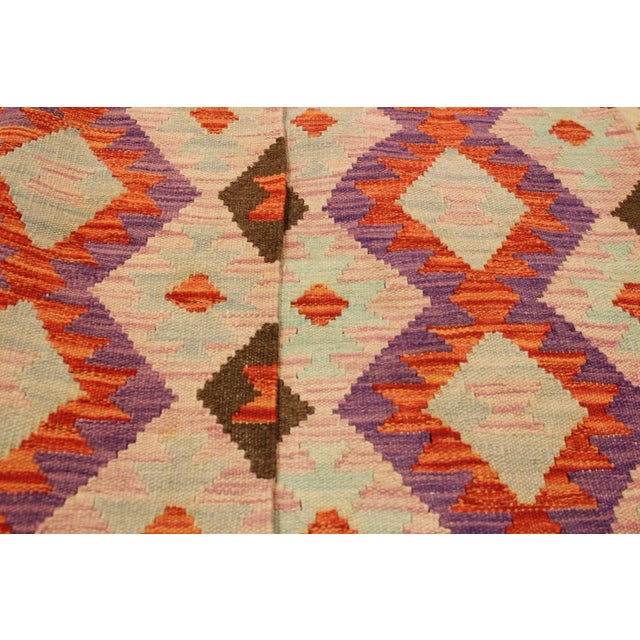 Contemporary Caucasian Kilim Red Pink Wool Rug - 3'5" X 5'1" For Sale - Image 3 of 7
