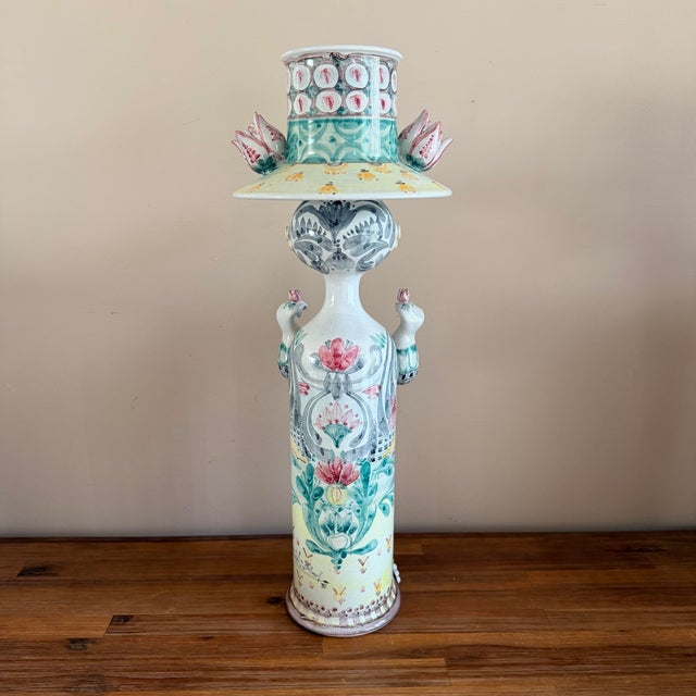 Late 20th Century Pair of Impressive Large Bjorn Wiinblad Ceramic Figural Candlesticks With Inserts For Sale - Image 11 of 12