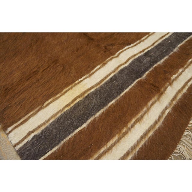 1930s Brown Medallion Kilim Antique Turkish Mohair Flat-Weave Rug 4'3" X 6' Wool Carpet For Sale - Image 9 of 12