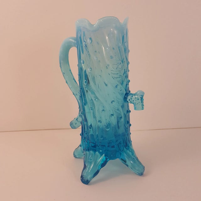 Antique 1900s Northwood Blue Opalescent Glass Town Pump Creamer For Sale - Image 9 of 9