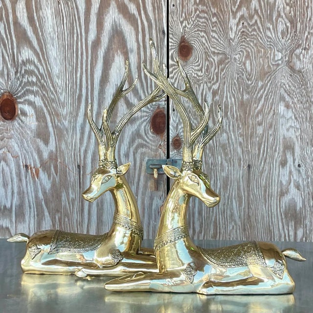 Vintage Regency Brass Sitting Deers- a Pair For Sale In West Palm - Image 6 of 9