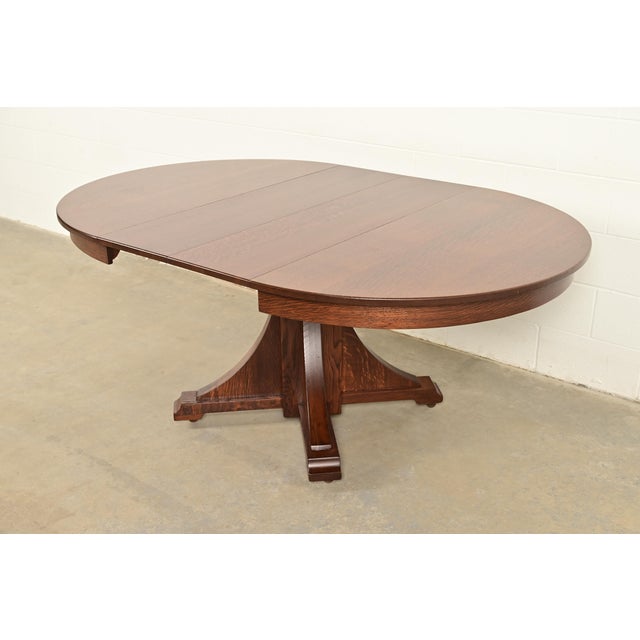 Brown Stickley Brothers Antique Mission Oak Arts & Crafts Pedestal Extension Dining Table, Newly Refinished For Sale - Image 8 of 15
