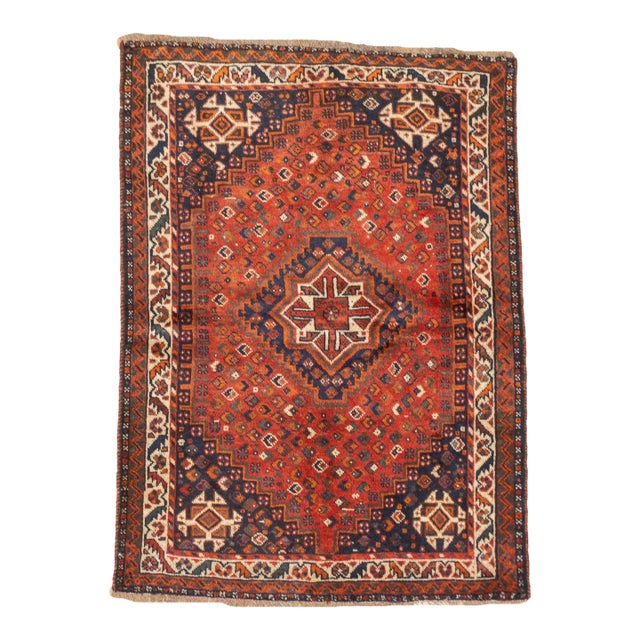 Vintage Hand-Knotted Persian Qashqai Rug 3'11" X 5'4" For Sale