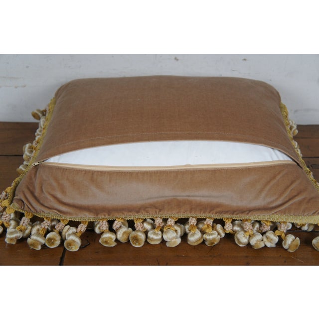 Mid 20th Century Silk Down Filled Morning Glory Floral Embroidered Tassel Lumbar Throw Pillow For Sale - Image 4 of 9