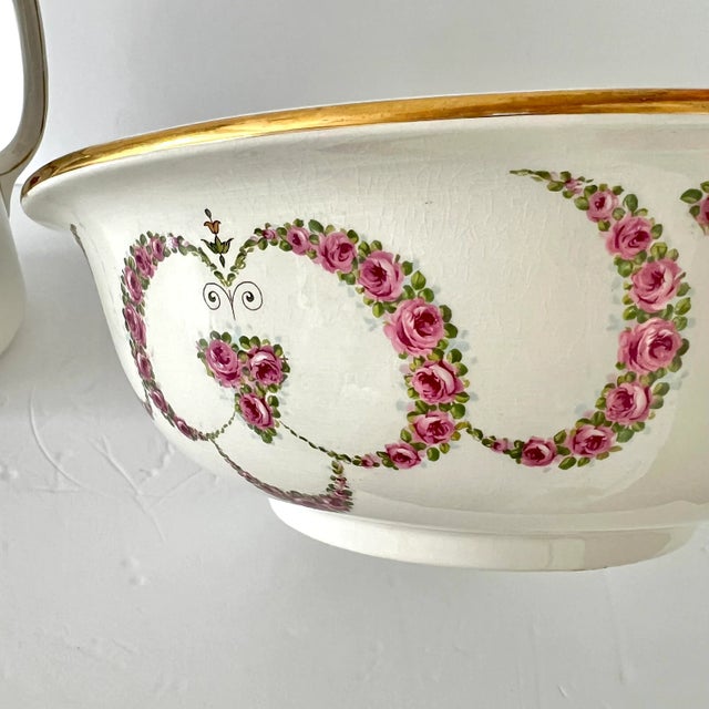 1930s Victorian English Shabby Chic White Pink Floral Large Ceramic