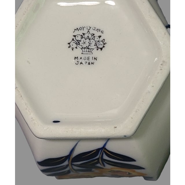 Royal Blue Antique Hexagonal Hand Painted Floral Japanese "Moriyama" Tea Pot For Sale - Image 8 of 9