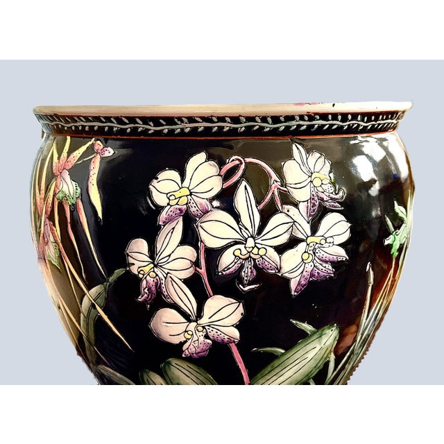 Vintage Chinese Porcelain Black Koi Fish Planter Bowl For Sale - Image 10 of 10