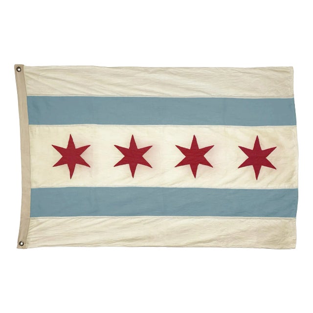 Sewn Linen Flag of Chicago, Vintage Style, New For Sale