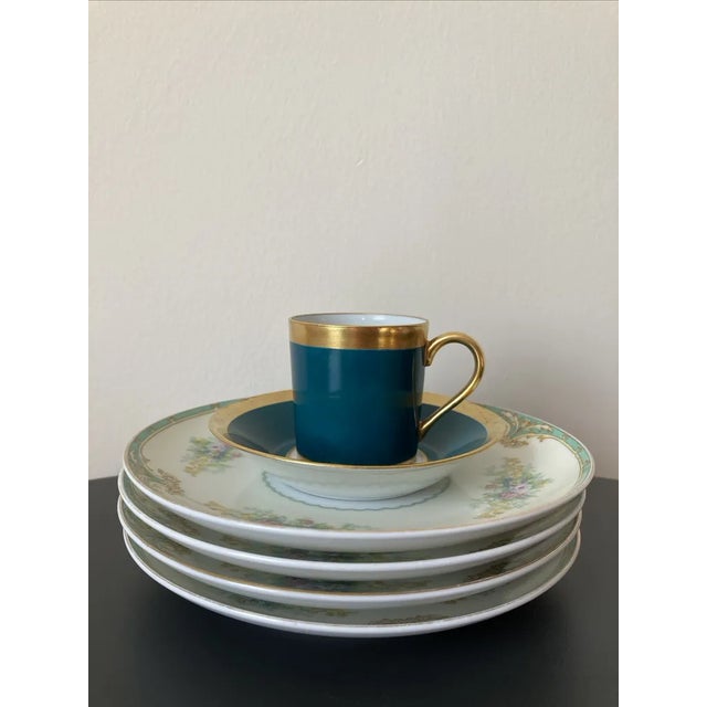 Early 20th Century Early 20th Century Nippon Green Floral Porcelain Appetizer Plates- Set of 4 For Sale - Image 5 of 12