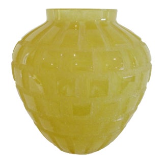 Daum, France Signed "Rhythms," Large Pate De Verre Crystal Vase/Vessel, in a Geometric Relief Design Motif For Sale