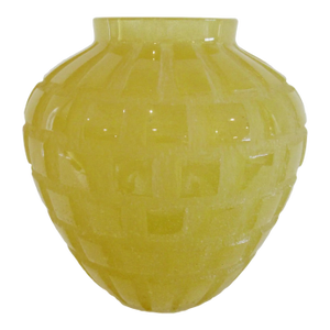 Daum, France Signed "Rhythms," Large Pate De Verre Crystal Vase/Vessel, in a Geometric Relief Design Motif
