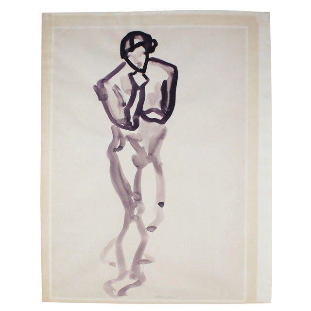 Laura Lengyel 1980's "Dancing Woman" Figure in Lilac Ink Wash 1967 For Sale