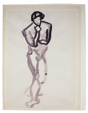 Laura Lengyel 1980's "Dancing Woman" Figure in Lilac Ink Wash 1967