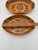 Vintage Tlaquepaque pottery Mexican redware 2 pc serving set with earthy and muted painted details in light blue, green,...
