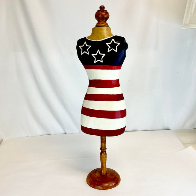 1980s Vintage Americana Patriotic Flag Paper Mache Dress Form Mannequin Centerpiece Holiday Accent - 4th of July For Sale - Image 10 of 14