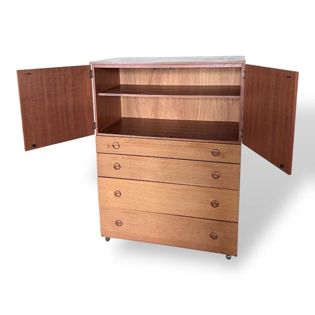 Wood Mid-Century Teak Tallboy Cabinet with Drawers from Schreiber For Sale - Image 7 of 9