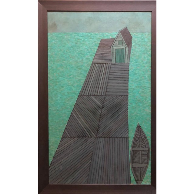 Judith Shahn, Modernist Oil Painting Abstract Dock with Boat Judith Shahn For Sale In Miami - Image 6 of 6