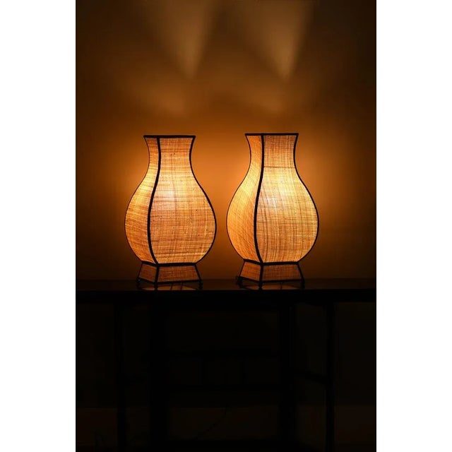 Large Vintage Pagoda Straw Lamps, Set of 2, in Flawless conditions. Designed 1980 to 1989 European Plug (up to 250V).The...