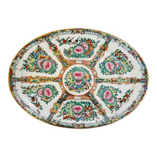 Mid 20th Century Large Mid-Century Famille Rose Canton Oval Platter For Sale