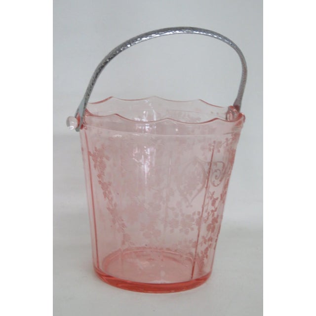 Early 20th Century Fostoria Versailles Pink Depression Glass Ice Bucket With Metal Handle 4503b For Sale - Image 9 of 16
